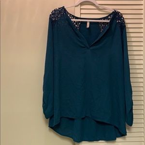 Blue/Green Lace Cut-Out Blouse